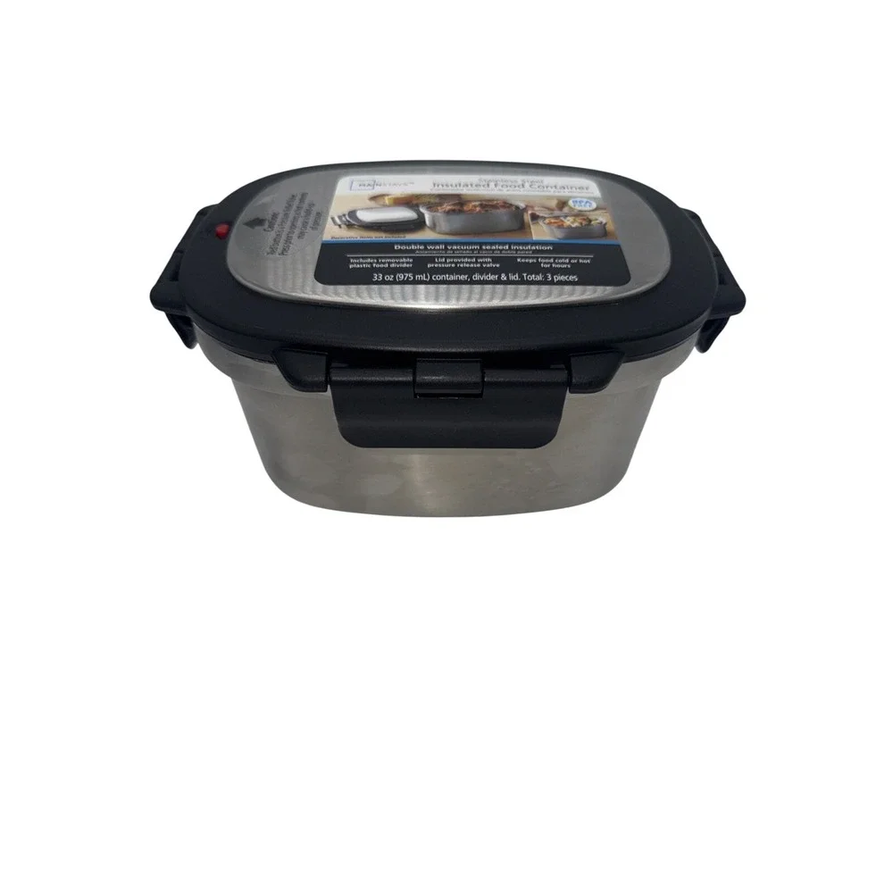 33‎ Oz Rectangular Insulated Food Container Stainless Steel Removable Divider